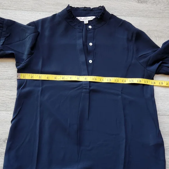 Eco Nanette Lepore Navy Shirt Womens Xs Ruffle Three Quarter Sleeves - Picture 10 of 10
